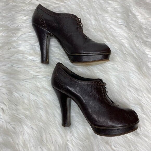 Fendi Women's Brown Leather Oxford Open Toe Platform Designer Ankle Boot EU 36.5 - Picture 6 of 16